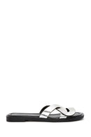 Women's Grey Metallic Leather Slippers | Derimod Women's Grey Metallic Leather Slippers | Derimod