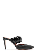Women's Black Thin Heeled Leather Slippers | Derimod Women's Black Thin Heeled Leather Slippers | Derimod