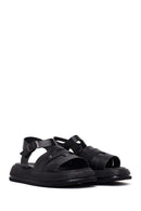 Woman Black Buckled Thick-Soled Leather Sandal | Derimod Woman Black Buckled Thick-Soled Leather Sandal | Derimod