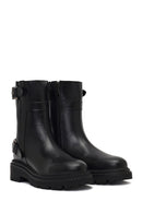 Women's Black Zippered Thick-Soled Leather Boot | Derimod Women's Black Zippered Thick-Soled Leather Boot | Derimod