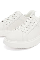 Men's White Lace-Up Thick-Soled Leather Sneaker | Derimod Men's White Lace-Up Thick-Soled Leather Sneaker | Derimod