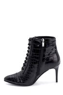 Women's Crocodile Patterned Thin Heeled Boots | Derimod Women's Crocodile Patterned Thin Heeled Boots | Derimod