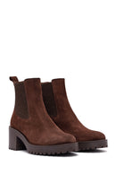 Woman Brown Chunky Heel Suede Leather Chelsea Boots | Derimod Woman Brown Chunky Heel Suede Leather Chelsea Boots | Derimod