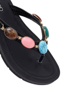 Women's Black Flip Flops with Stones | Derimod Women's Black Flip Flops with Stones | Derimod