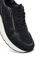Woman Black Lace-Up Zipper Detailed Wedge Heels Leather Sneakers | Derimod Woman Black Lace-Up Zipper Detailed Wedge Heels Leather Sneakers | Derimod