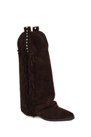 Woman Brown Thick-Heeled Suede Cowboy Boots | Derimod Woman Brown Thick-Heeled Suede Cowboy Boots | Derimod