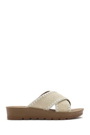Women's Beige Thick Soled Straw Slippers | Derimod Women's Beige Thick Soled Straw Slippers | Derimod