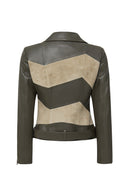 Madonna Women's Green Double Breasted Leather Jacket | Derimod Madonna Women's Green Double Breasted Leather Jacket | Derimod