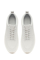 Men's White Lace-Up Thick-Soled Leather Sneakers | Derimod Men's White Lace-Up Thick-Soled Leather Sneakers | Derimod