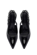 Women's Black Stone-Embellished Open Back Metallic Stiletto Shoes | Derimod Women's Black Stone-Embellished Open Back Metallic Stiletto Shoes | Derimod