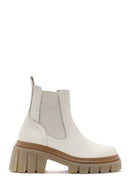 Women's Beige Leather Thick Soled Casual Chelsea Boots | Derimod Women's Beige Leather Thick Soled Casual Chelsea Boots | Derimod
