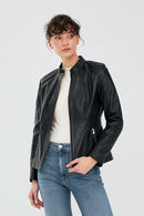Lydia Women's Black Regular Short Leather Jacket | Derimod Lydia Women's Black Regular Short Leather Jacket | Derimod