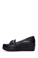 Women's Black Leather Wedge Heeled Loafer | Derimod Women's Black Leather Wedge Heeled Loafer | Derimod