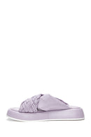 Women's Lilac Leather Braided Thick Soled Slippers | Derimod Women's Lilac Leather Braided Thick Soled Slippers | Derimod