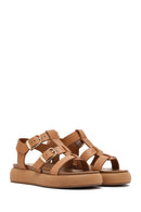 Women's Brown Buckled Thick Soled Leather Sandals | Derimod Women's Brown Buckled Thick Soled Leather Sandals | Derimod