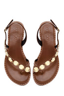 Women's Brown Metal Detailed Flip-Flop Leather Sandals | Derimod Women's Brown Metal Detailed Flip-Flop Leather Sandals | Derimod