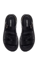 Woman Black Buckled Thick-Soled Leather Sandal | Derimod Woman Black Buckled Thick-Soled Leather Sandal | Derimod