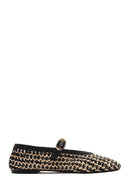 Women's Black Buckled Straw Leather Ballerinas | Derimod Women's Black Buckled Straw Leather Ballerinas | Derimod