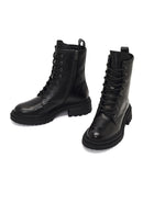 Women's Black Zippered Thick-Soled Leather Boot | Derimod Women's Black Zippered Thick-Soled Leather Boot | Derimod
