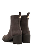 Women's Mink Heeled Zippered Suede Leather Boots | Derimod Women's Mink Heeled Zippered Suede Leather Boots | Derimod