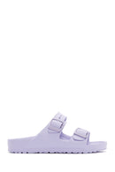 Birkenstock Women's Purple Leather Double Buckle Arizona Eva Flat Slippers | Derimod Birkenstock Women's Purple Leather Double Buckle Arizona Eva Flat Slippers | Derimod