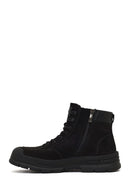 Men's Black Lace-Up Zipper Nubuck Leather Casual Boot | Derimod Men's Black Lace-Up Zipper Nubuck Leather Casual Boot | Derimod