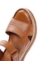 Women's Tan Thick Soled Leather Comfort Sandals with Ankle Strap | Derimod Women's Tan Thick Soled Leather Comfort Sandals with Ankle Strap | Derimod