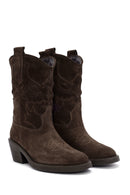 Women's Brown Suede Leather Cowboy Boots | Derimod Women's Brown Suede Leather Cowboy Boots | Derimod