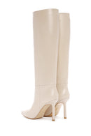 Women's Beige Thin Heeled Leather Boots | Derimod Women's Beige Thin Heeled Leather Boots | Derimod