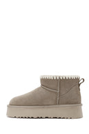 Women's Mink Fur Detailed Thick-Soled Suede Leather Boots | Derimod Women's Mink Fur Detailed Thick-Soled Suede Leather Boots | Derimod