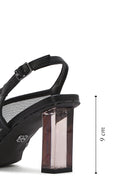 Women's Black Fabric Sandals with Thick Heels and Ankle Buckle | Derimod Women's Black Fabric Sandals with Thick Heels and Ankle Buckle | Derimod