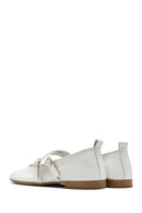 Women's White Buckled Leather Ballerinas | Derimod Women's White Buckled Leather Ballerinas | Derimod