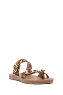 Women's Leopard Patterned Suede Flip Flops | Derimod Women's Leopard Patterned Suede Flip Flops | Derimod