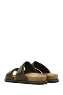 Men's Khaki Nubuck Leather Slippers | Derimod Men's Khaki Nubuck Leather Slippers | Derimod