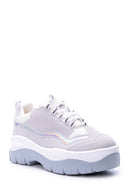 Women's Silver Detailed Suede Sneaker | Derimod Women's Silver Detailed Suede Sneaker | Derimod