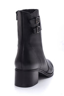 Women's Leather Double Buckle Medium Heel Boots | Derimod Women's Leather Double Buckle Medium Heel Boots | Derimod