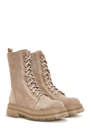 Women's Gray Suede Leather Boots | Derimod Women's Gray Suede Leather Boots | Derimod
