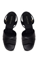 Woman Black Ankle-Buckle Platform High Chunky Heel Leather Sandal | Derimod Woman Black Ankle-Buckle Platform High Chunky Heel Leather Sandal | Derimod