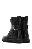 Women's Black Leather Buckle Zippered Boots | Derimod Women's Black Leather Buckle Zippered Boots | Derimod