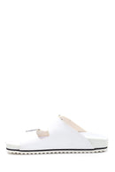 Women's White Double Buckle Slippers | Derimod Women's White Double Buckle Slippers | Derimod