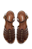 Woman Brown Buckled Leather Bodrum Sandal | Derimod Woman Brown Buckled Leather Bodrum Sandal | Derimod