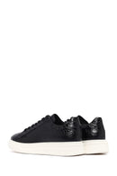 Men's Black Croco Lace-up Leather Sneaker | Derimod Men's Black Croco Lace-up Leather Sneaker | Derimod