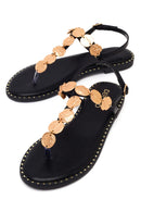 Woman Black Stone-Embellished Toe-Post Sandal | Derimod Woman Black Stone-Embellished Toe-Post Sandal | Derimod