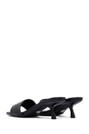 Women's Black Thin Short Heeled Slippers | Derimod Women's Black Thin Short Heeled Slippers | Derimod