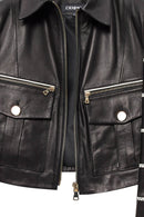 Capri Women's Black Short Leather Jacket | Derimod Capri Women's Black Short Leather Jacket | Derimod