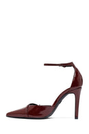 Women's Burgundy Ankle Buckle High Thin Heel Patent Leather Stiletto | Derimod Women's Burgundy Ankle Buckle High Thin Heel Patent Leather Stiletto | Derimod