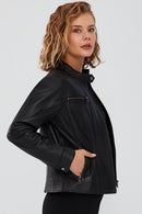 Marlyn Women's Black Short Leather Jacket | Derimod Marlyn Women's Black Short Leather Jacket | Derimod