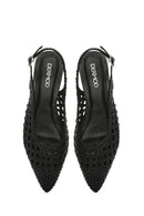 Women's Black Braided Open Back Ballerinas | Derimod Women's Black Braided Open Back Ballerinas | Derimod