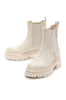 Women's Cream Chunky Heel Leather Chelsea Boots | Derimod Women's Cream Chunky Heel Leather Chelsea Boots | Derimod