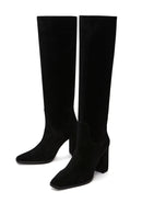 Women's Black Suede Leather Heeled Boots | Derimod Women's Black Suede Leather Heeled Boots | Derimod